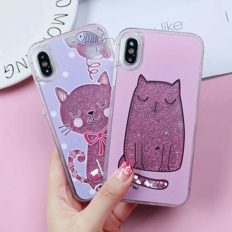 Чехол с рисунком кота для iPhone XR чехол XS Max 7 8 6 S Plus 5 5S SE блеск Жидкая Крышка
