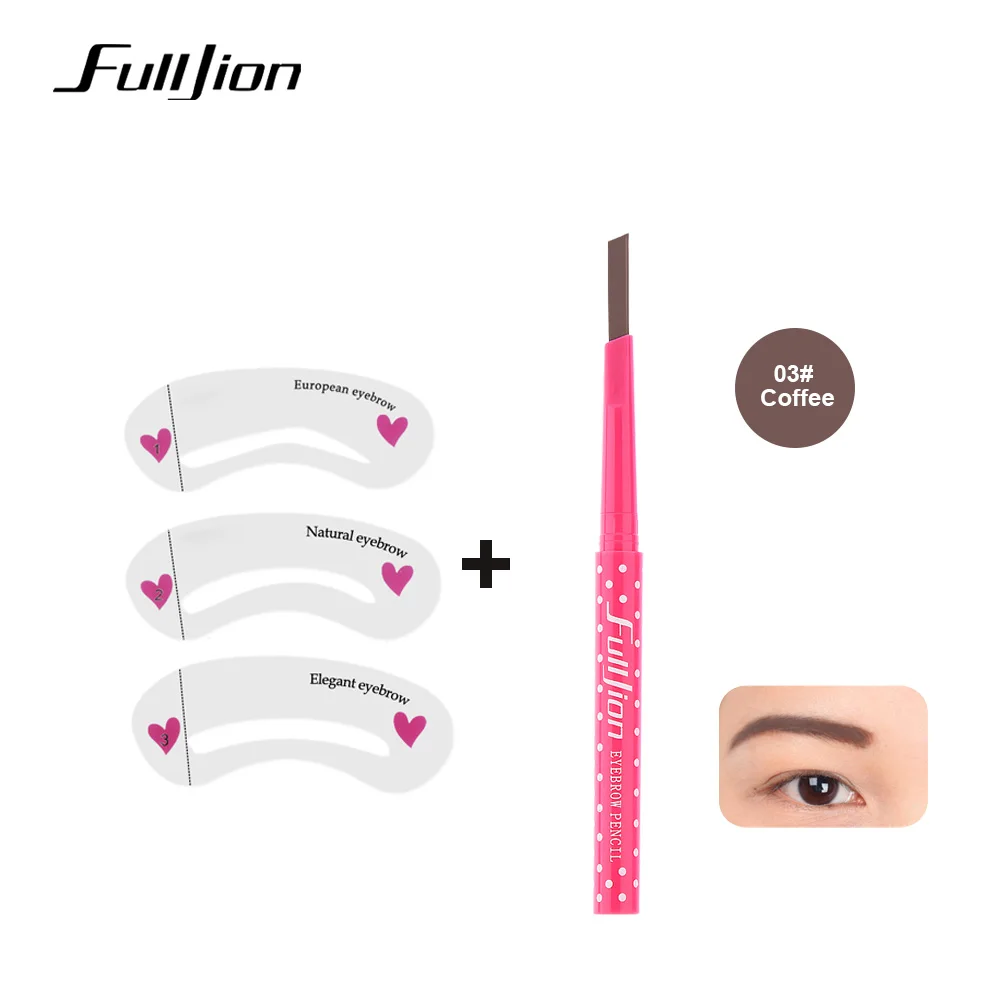 Fulljion, Водостойкий карандаш для бровей+ 3 стиля, трафареты для бровей, карандаш, карта, сделай сам, карандаш для макияжа бровей, для увеличения глаз, 5 цветов - Цвет: coffee with card