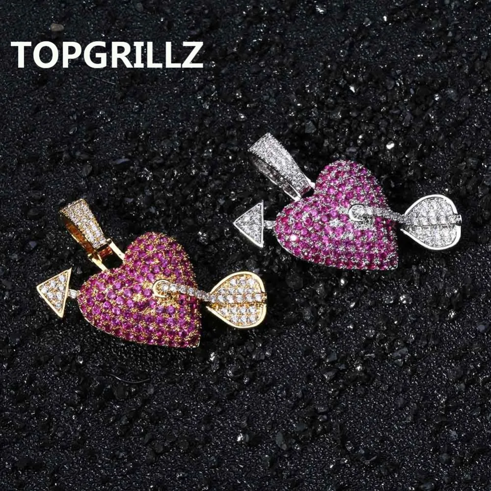 Iced out твердое сердце ожерелье и кулон со стрелой Золото Серебро Цвет Bling кубический циркон Мужская хип-хоп цепочки ювелирные изделия для подарка