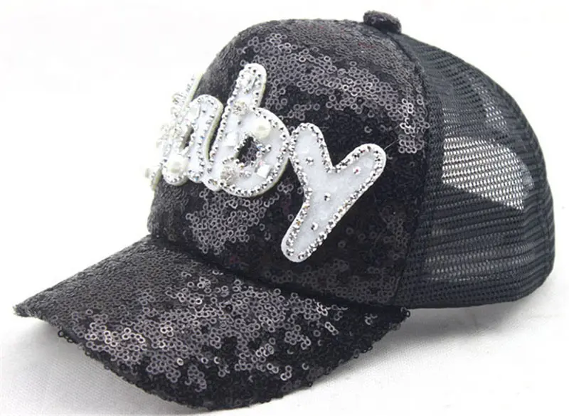 Детская Регулируемая блестящая задняя крышка тракер с надписью голубая золотая