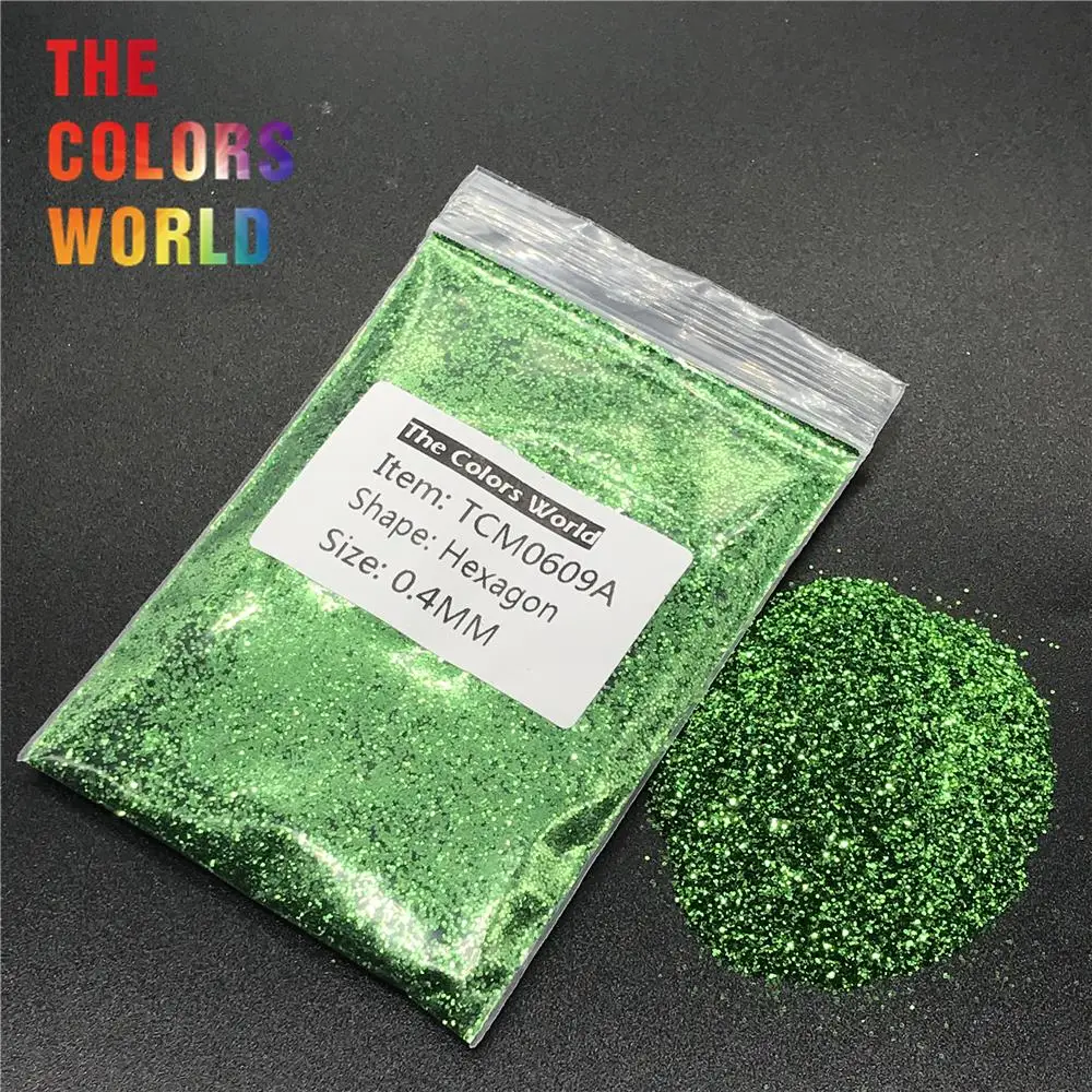 TCM0609A Кристальный зеленый цвет металлический блеск Шестигранная форма для ногтей