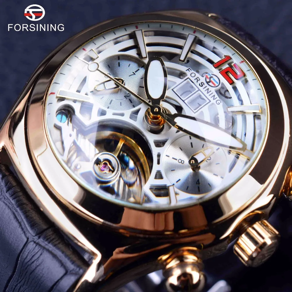 Часы наручные Forsining Legend Tourbillion мужские с ремешком из натуральной кожи брендовые