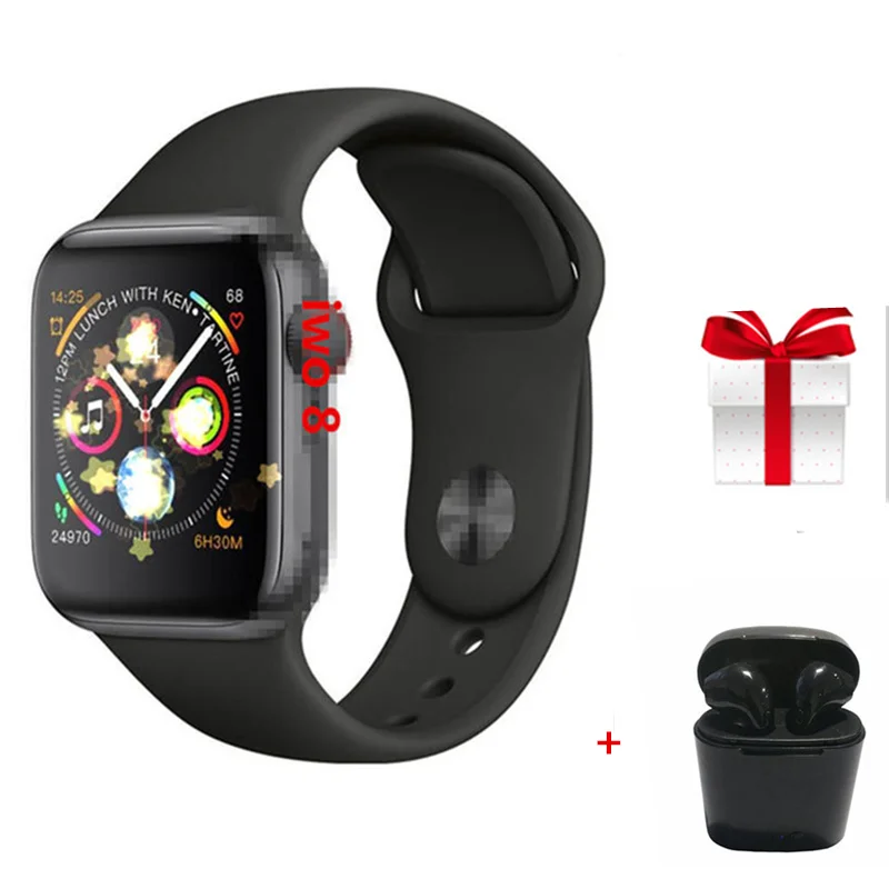 D Розовое золото Сталь iwo 8 plus 44 мм Смарт часы+ bluetooth наушники IWO8 Smartwatch для женщин мужчин relogio inteligente для apple iphone - Цвет: D