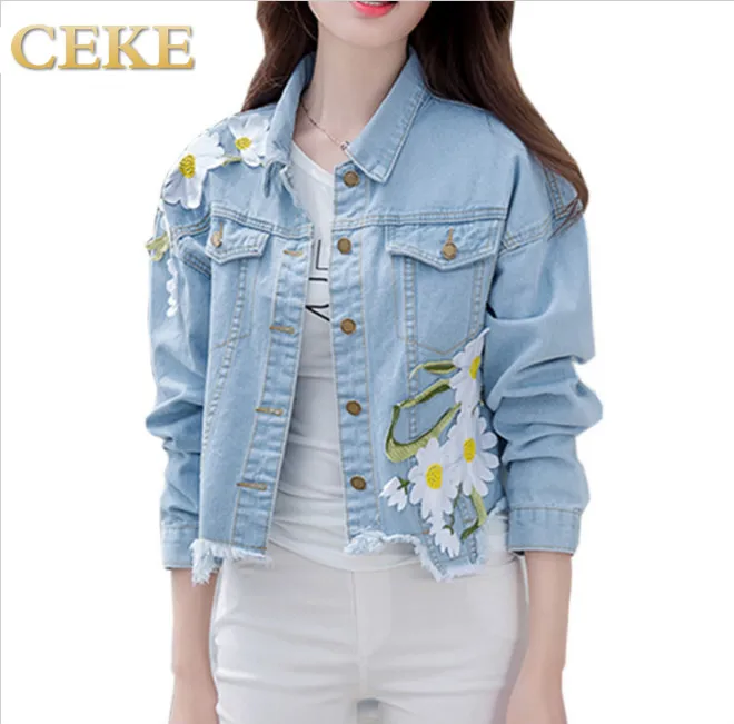 2017 Новая мода поступление Для женщин Вышивка Джинсовые куртки Винтаж