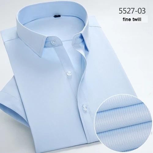 5527-03 fine twill Дизайн белая полоса с коротким рукавом летние мужские платья рубашки без кармана сплошной цвет высокого класса деловые мужские рабочие рубашки - Цвет: 5527-03 fine twill
