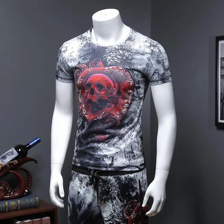 2018 г. Новая Летняя мужская досуг череп печати мода мужчины спортивный костюм с