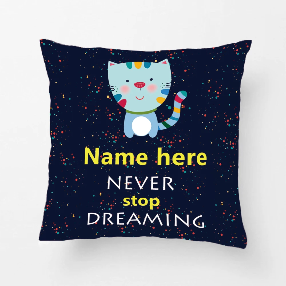 Чехол для подушки с изображением кошки пятнами наволочка надписью Never Stop Dreaming