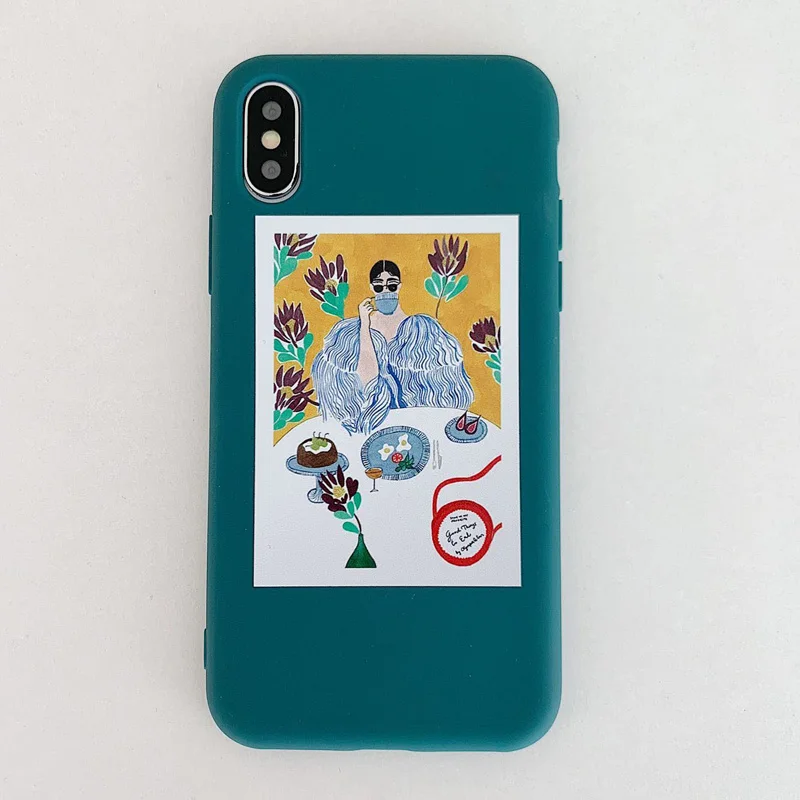 Синий Матовый чехол для телефона с оранжевой иллюстрацией для iPhone X XS Max XR 6 6S 7 8 Plus, мягкие чехлы с милыми рисунками из мультфильмов и цветов, задняя крышка - Цвет: Синий