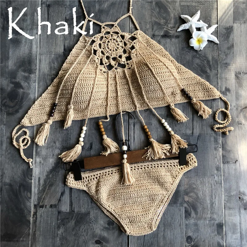 IASKY бахрома комплект бикини ручной работы вязаный крючком купальник 2018 новый с