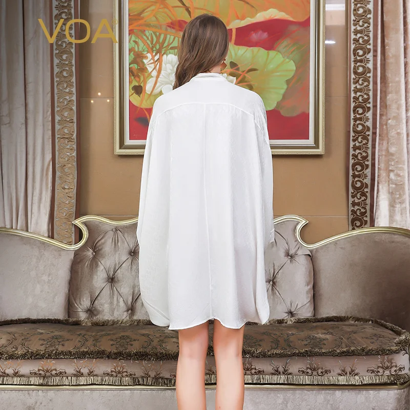 VOA Silk Jacquard T Shirt Plus Size Loose Bat Sleeve Ladies Tops Casual Oversized Tee White Autumn Harajuku Basic Robe B0812 | Женская