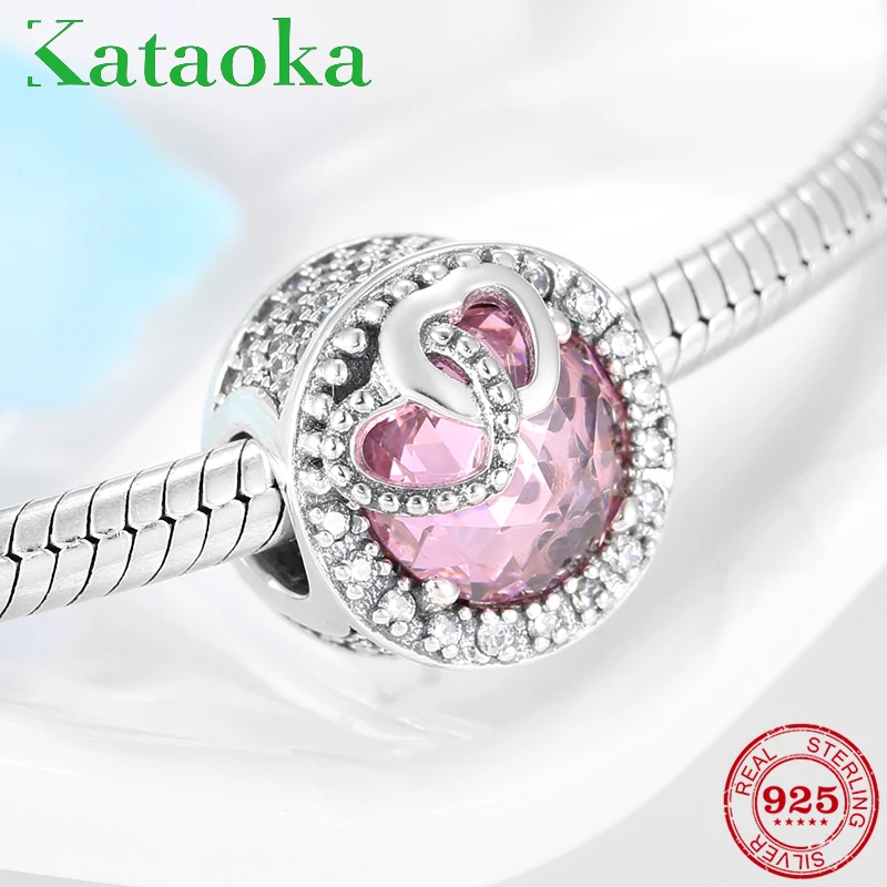 Высокое качество 925 стерлингового серебра сердца розовый светло-розовый