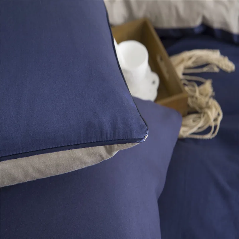 Синее однотонное постельное белье комплект из 4 предметов Семейный простыня