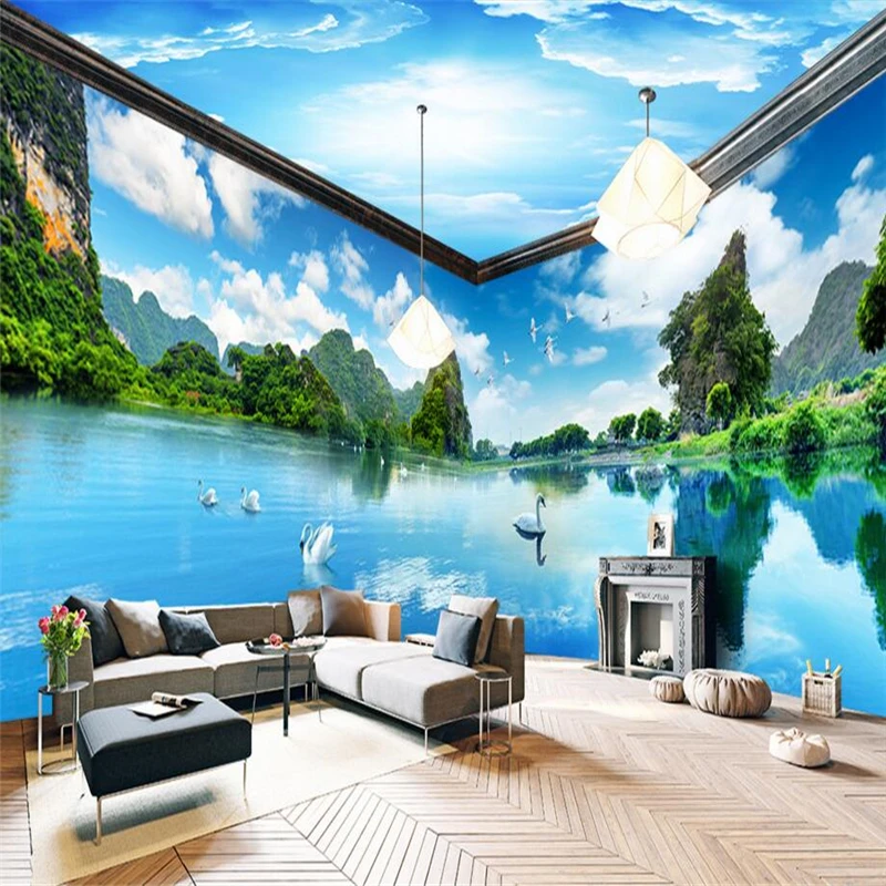 

beibehang Lakes mountains Custom papel de parede 3d photo mural wall paper TV background wallpaper for living room papier peint
