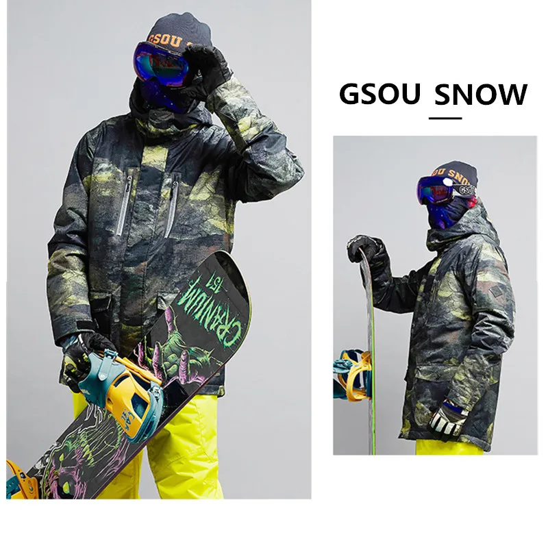 Gsousnow новая лыжная куртка Мужская ветрозащитная теплая утолщенная разноцветная лыжная куртка лыжный костюм мужской супер теплый лыжный костюм s
