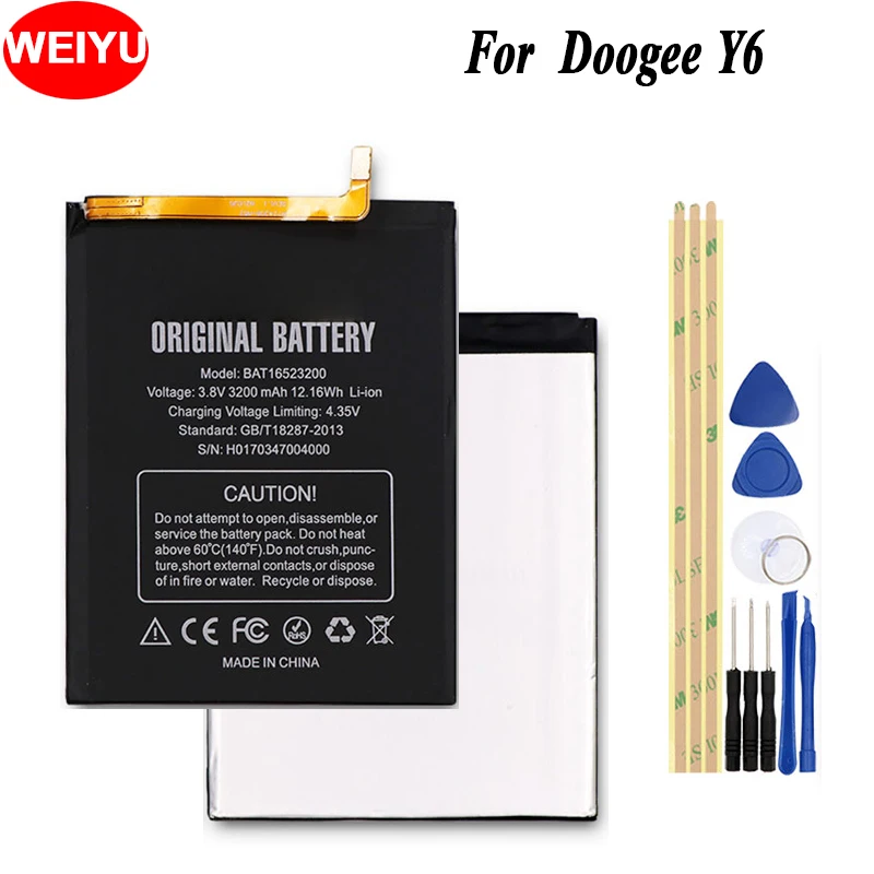 

WEIYU For Doogee Y6C Y6 Phone Battery For Doogee Y6 3200mAh Hight Capacity 3.8V Top Quality Replacement Batteries+Tools