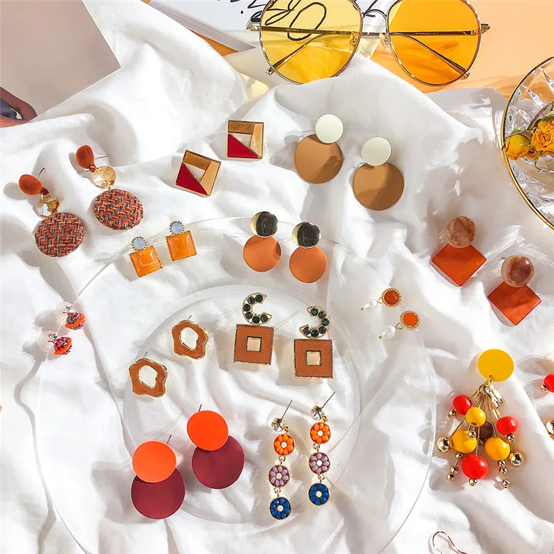 

Korean Orange Geometric Tassel Acrylic Fall Winter 2019 Women Drop Dangle Earring Sets Fashion Jewelry Accessories Wholesale-DDE