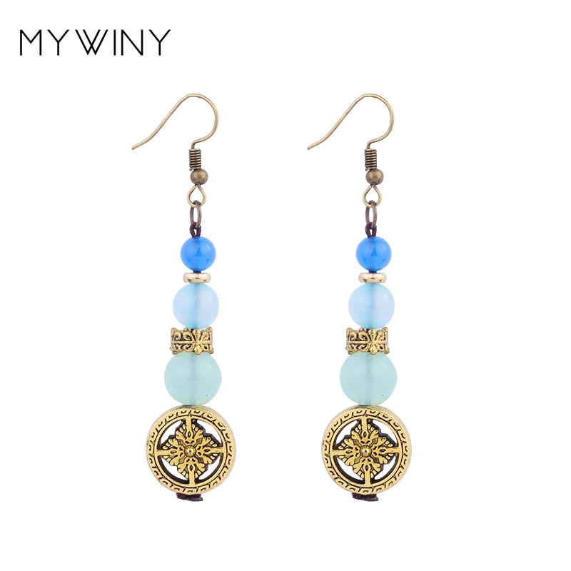MYWINY nature stones dangle ethnic Nepal earrings vintage fashion court jewelry | Украшения и аксессуары