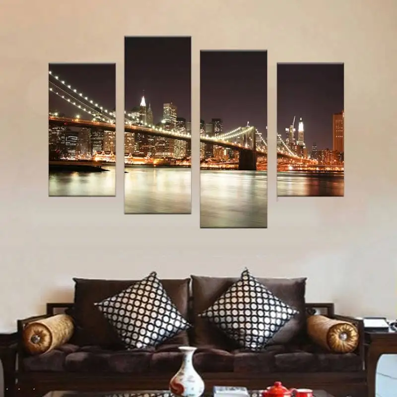 Ночной мост картина с принтом комбинированная парусиновая краска украшение для