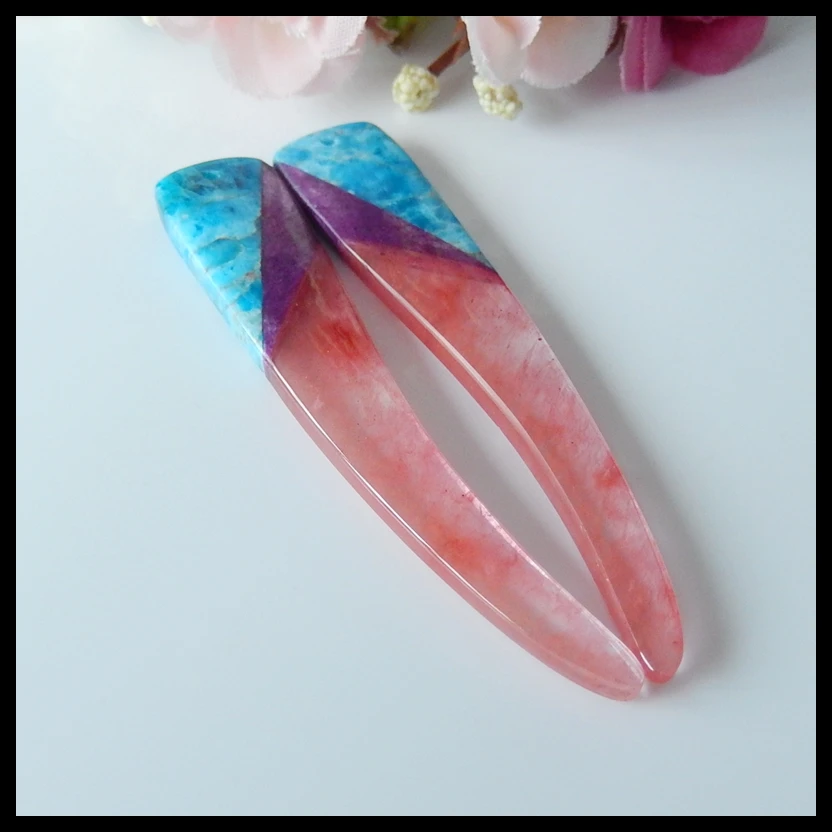Natural Gemstone Volcano Cherry Quncortz African Purple Jasper Green Aventurine fashion Earring Bead 69x13x4mm 11.8g | Украшения и