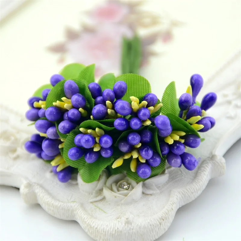 Purple 10 шт. Мини Искусственные точки бутон ягода цветок букет Stamen для украшения свадьбы DIY декоративный венок Ремесло поддельный цветок - Цвет: Purple