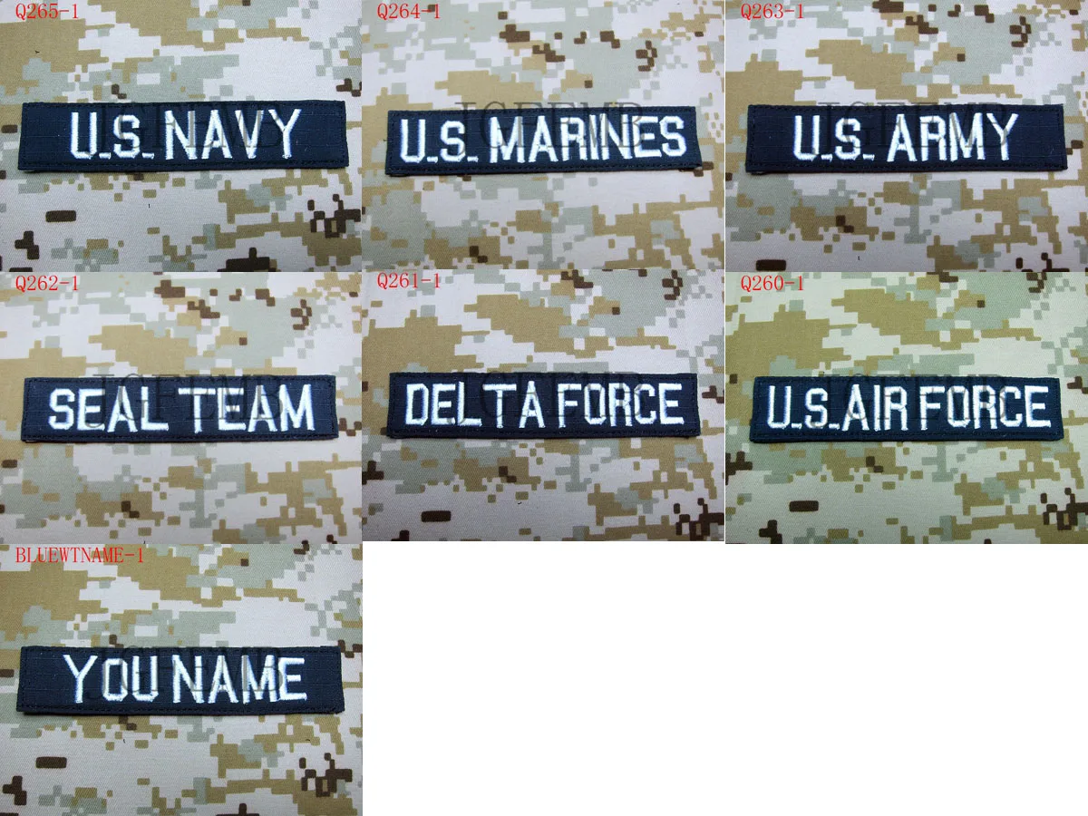 

White Letters Blue Custom Name Tapes Chest Services Morale Tactical Military Embroidery Patch Badges