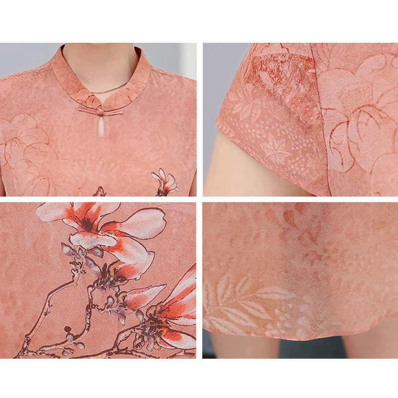 Женское платье Летнее Длинное Cheongsam модное элегантное свободное шифоновое выше