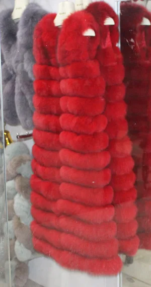 red Linhaoshengyue Модный женский 110 Длинный натуральный меховой жилет из натурального меха лисы - Цвет: red