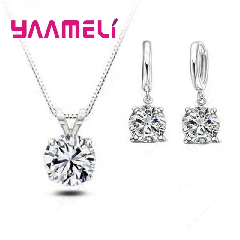 Женский комплект из колье и серёг серебра 925 пробы|cubic zirconia set|jewelry sets for womensilver jewelry