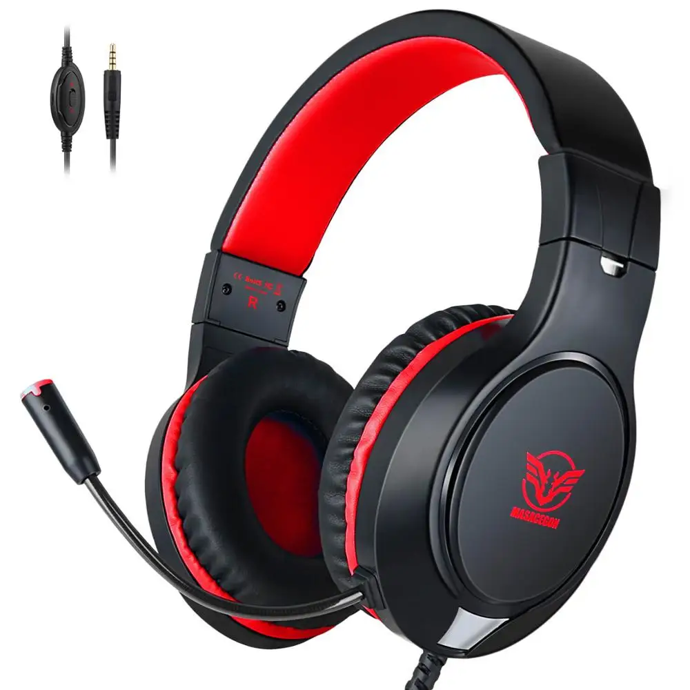 Red Masacegon оригинальные проводные наушники 3,5 мм, игровая гарнитура, музыкальные наушники для ПК, ноутбука, компьютера, мобильного телефона с микрофоном - Цвет: Red