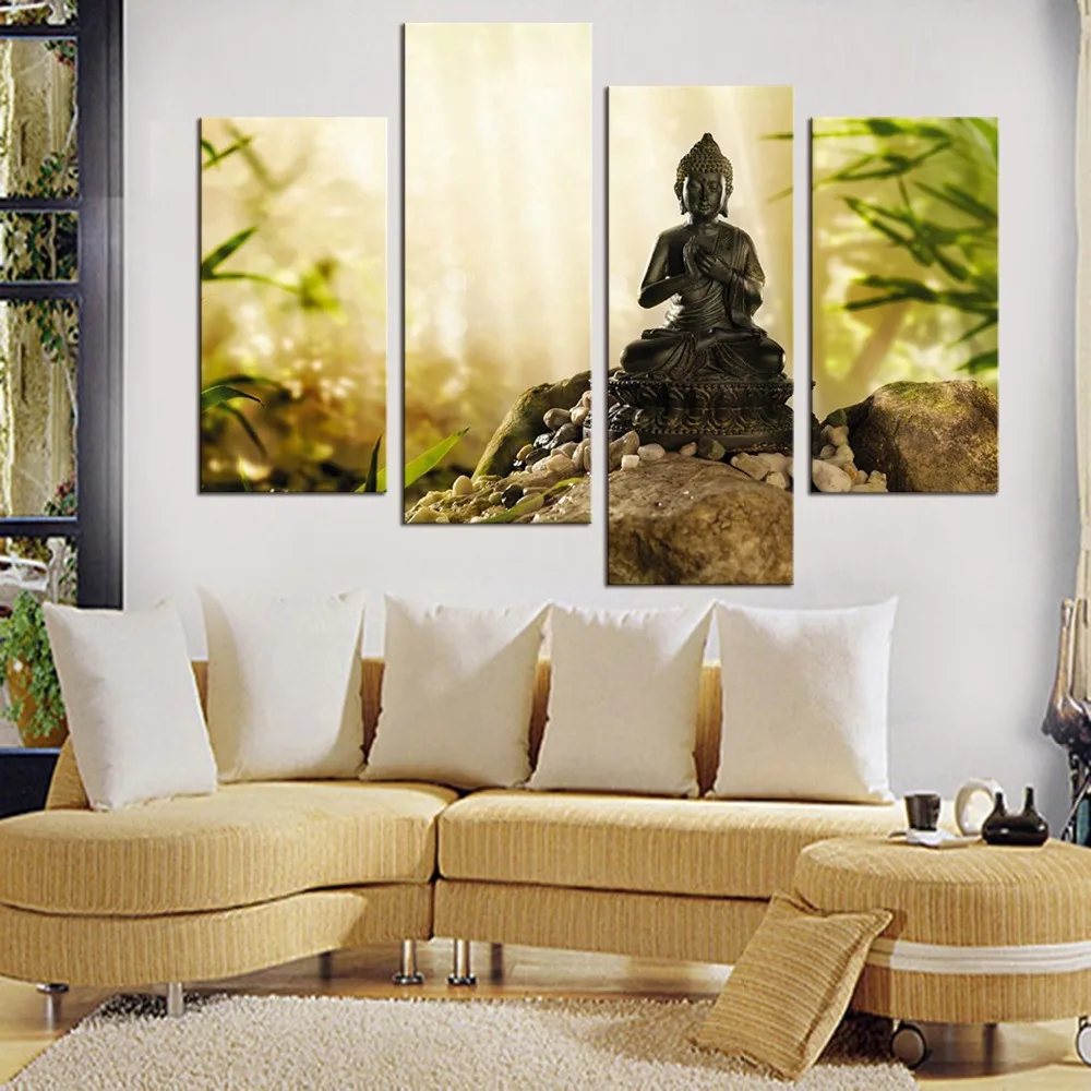4 панели HD Печать на холсте статуя Будды холст живопись настенное искусство