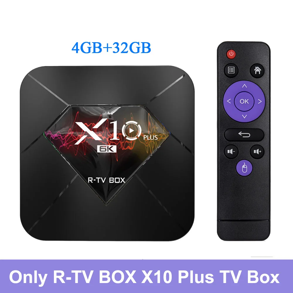 Only 4GB32GB TV BOX R-TV BOX Smart TV Box X10 PLUS Android 9.0 Allwinner H6 4K Media Player 4GB RAM 32GB ROM 2.4G WiFi USB3.0 H.265 VP9 Set Top Box - Color: Only 4GB32GB TV BOX