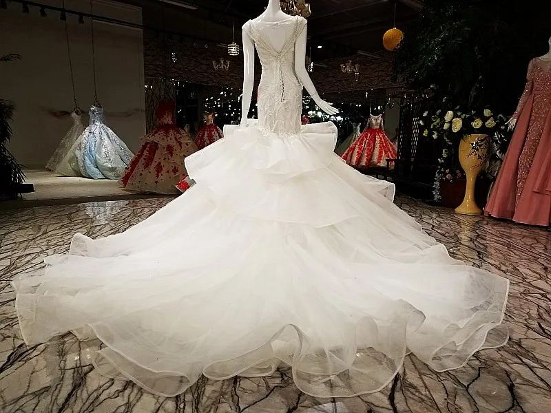 LS39458 luxury mermaid wedding dress 2018 v-neck cap sleeve lace up illusion fashion back for with long train | Свадьбы и торжества