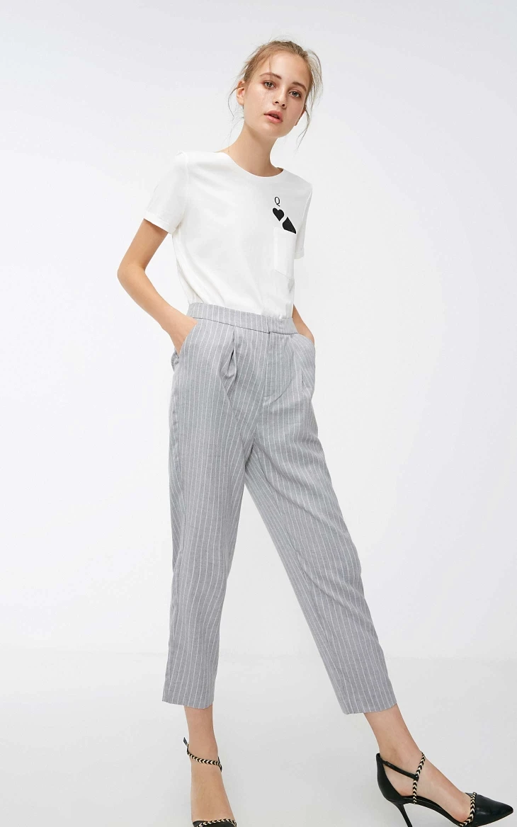 Vero Moda новые женские брюки женские OL Стиль Полосатый средней посадки повседневные укороченные брюки и капри | 318350517