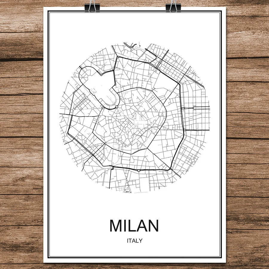 MILAN Порту Португалии абстрактный Мир Город улица Географические карты печать плакат покрытием Бумага кафе-бар Гостиная Домашний Декор стены Стикеры 42x30 см - Цвет: MILAN