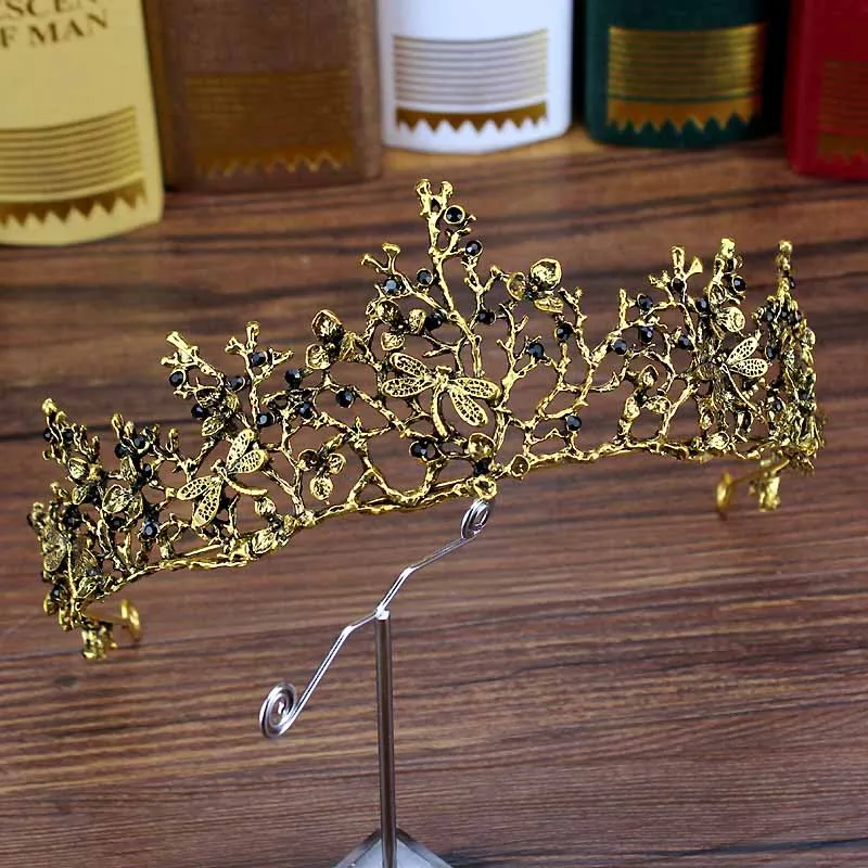 dragonfly tiara Барокко Vinatge роскошные свадебные аксессуары для волос черный и серый кристалл Корона стразы день рождения Тиара повязка на голову для свадебной вечеринки - Окраска металла: dragonfly tiara