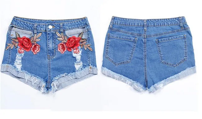 Женские джинсовые шорты с цветочной вышивкой и высокой талией уличные потертые