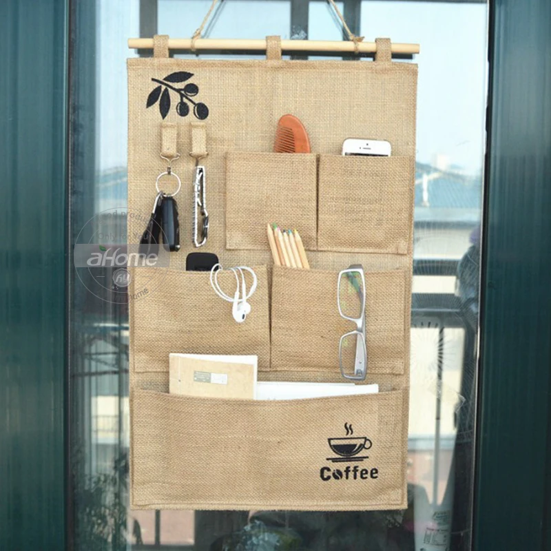 Сумка для хранения из натурального джута водонепроницаемый настенный