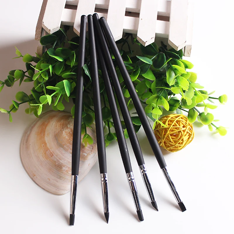 

5pcs/Set Nail Art Sculpture Carving Pen Silicone Head Wooden Handle Painting Brushes Dotting Toolds DIY Manicure Nail Brushes