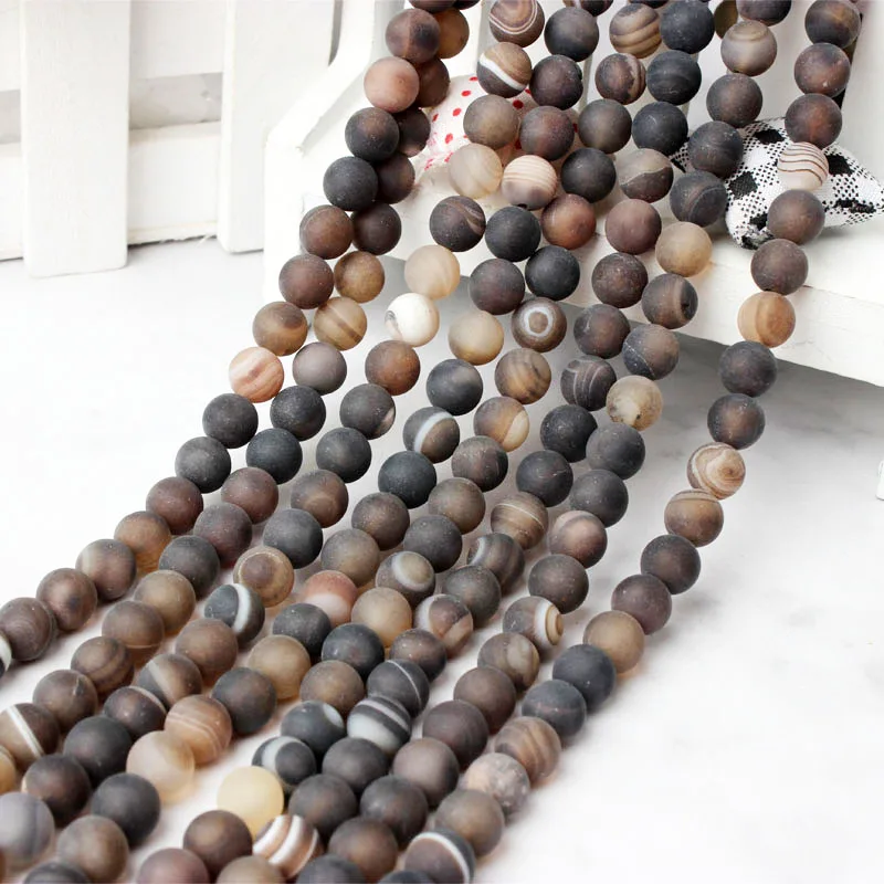 

Lingxiang Natural Jewelry Coffee Stripe Matting Onyx Loose Beads Men and Women Bracelet Necklace Accessories