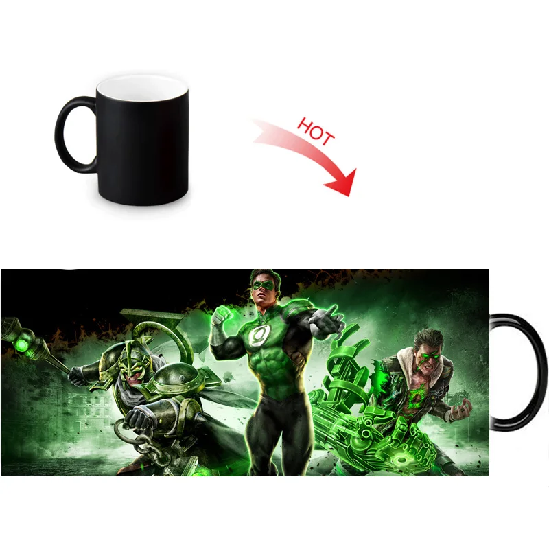 Green Lantern Magic DIY Mugs Heat Changing Color Water Milk Coffee Cup Black Transforming White Mug Gift Idea | Дом и сад