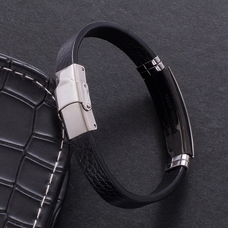 New Bracelet Simple Buckle Stainless Steel Leather Brand High Quality Black PW707 | Украшения и аксессуары