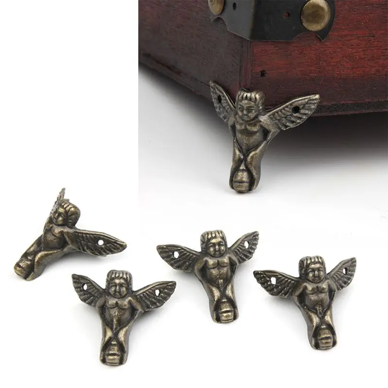 4 шт. старинный Бронзовый Ангел Подарочная коробка деревянный ящик Угловой