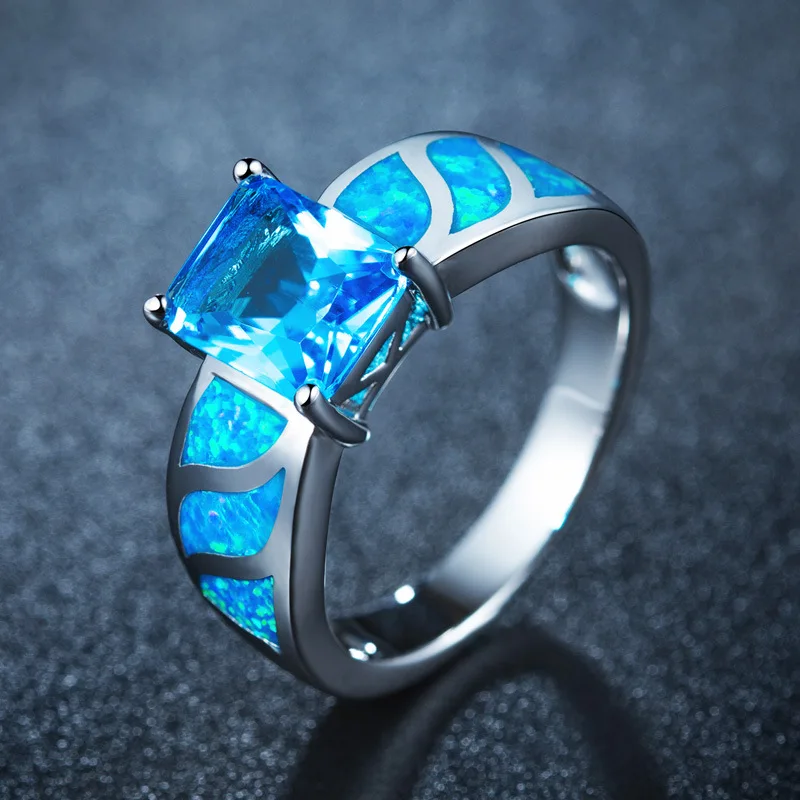 2019 925 jewelry New Crystal from Austrian Angel Girl Simple Ring Round Blue Fire Opal Rings for Women Trendy Engagement | Украшения и