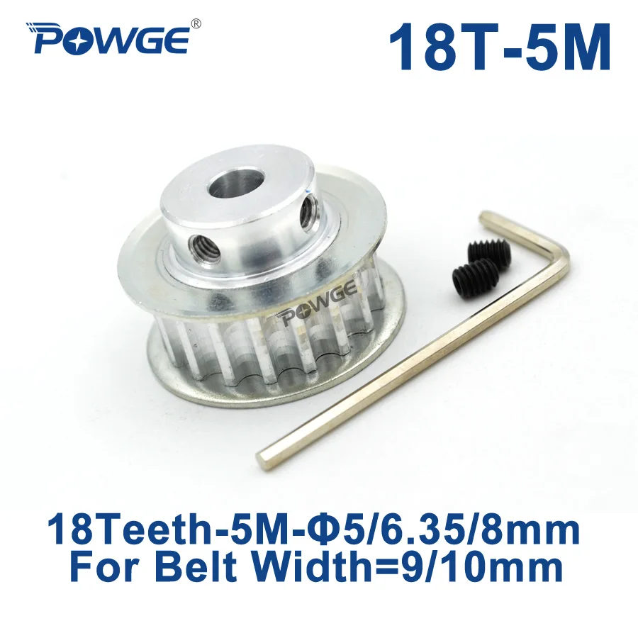 

POWGE 18 Teeth HTD 5M Timing Pulley Bore 5/6.35/8mm for Width 9/10mm HTD5M Synchronous Belt pulley 18-5M-10 BF 18Teeth 18T CNC