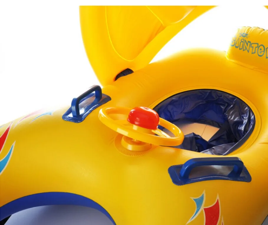 Inflatable Baby Swim Ring Parent-child Double Shade Swimming Ring Baby Inflatable Boat With Awning