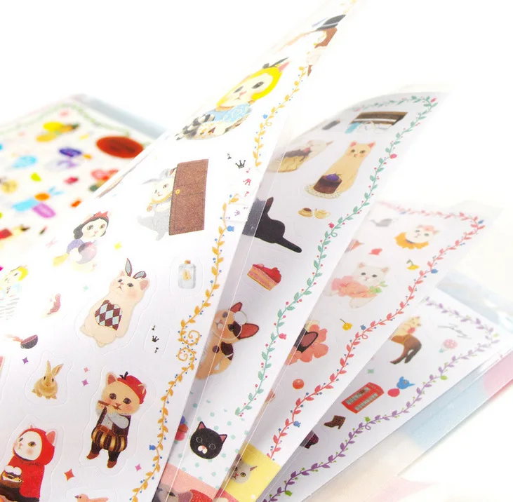 Japanese Style Cat Pet Animal Zoo Kawaii Sticker Pack Lovely Kitten Diary Scrapbooking Accessories Wall for Kids Room | Канцтовары для