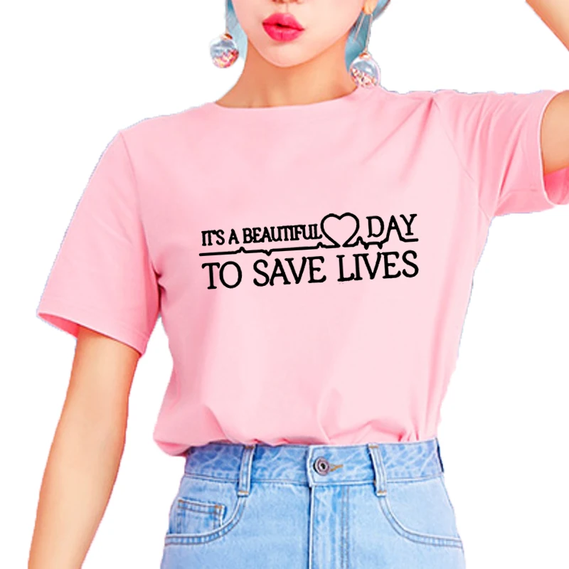 Женская футболка с надписью This A Beautiful Day To Save Lives Tumblr повседневные топы для девочек