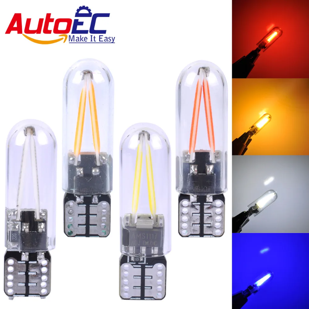 

AutoEC 2x T10 cob glass W5W led car light Led filament auto automobiles reading dome bulb lamp DRL car styling 12v #LB228