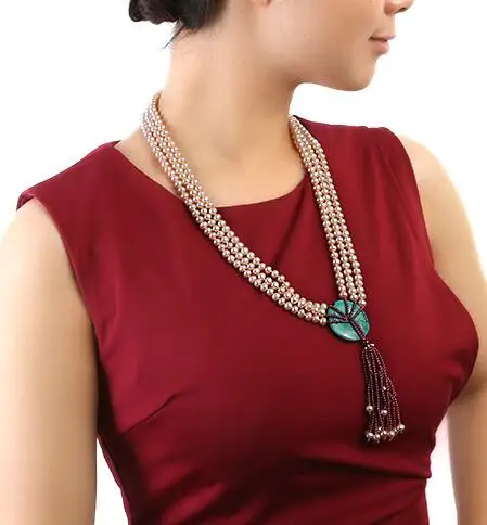 Three-Strand 6x7mm Natural pink Freshwater Pearl Necklace 26 27 28inch | Украшения и аксессуары