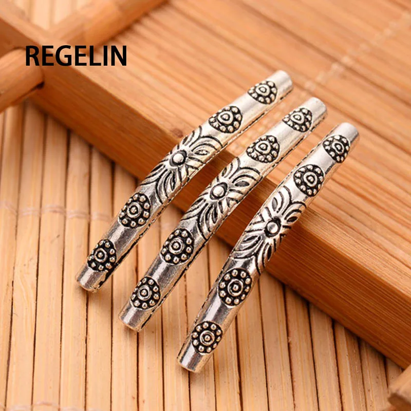 

REGELIN 35*4mm 10pcs/lot Tibetan silver color Curved Tube Spacers Beads for Necklace Bracelet DIY Jewelry Making findings
